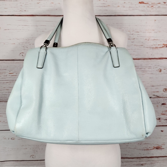 COACH Purse Blue Madison Cafe Carryall Sea Mist Shoulder Bag F27859 - Picture 5 of 16